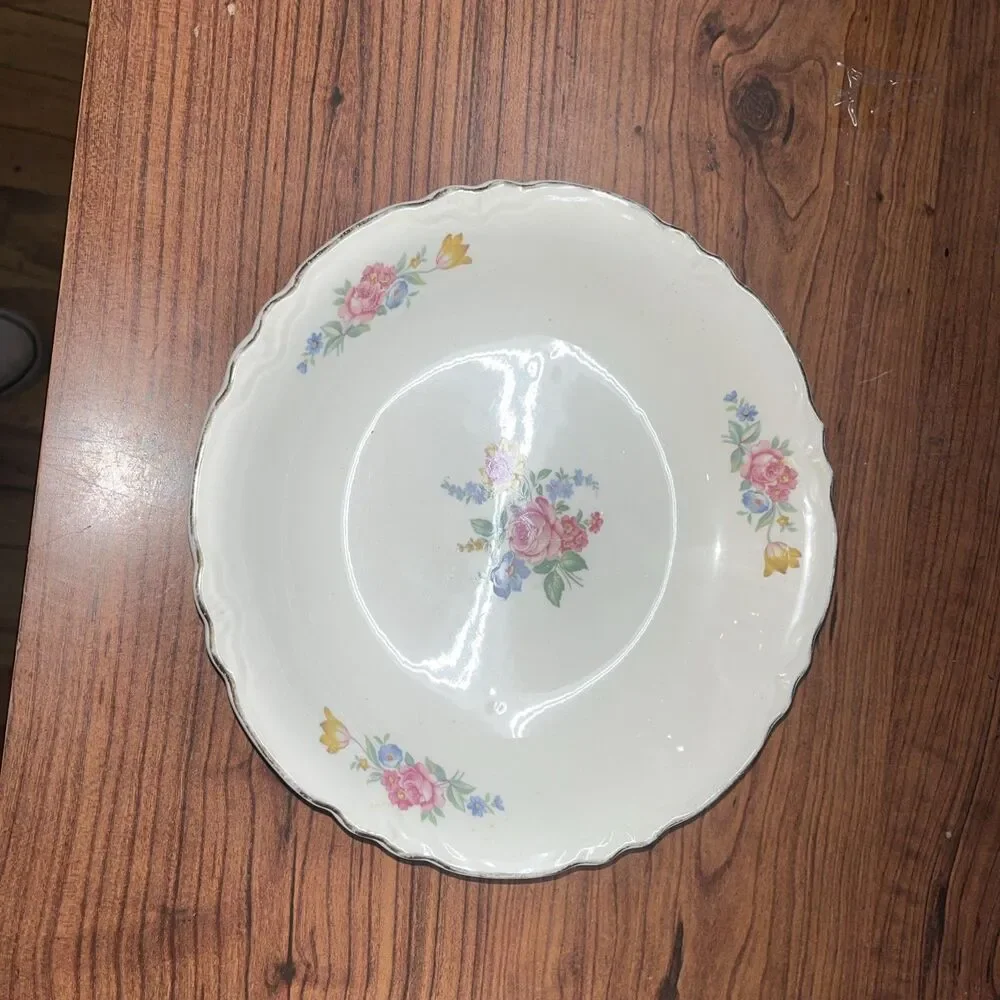 Vintage 1940's SCIO Hazel Serving Bowl Red Yellow Blue Flowers Gold Rim 8.5